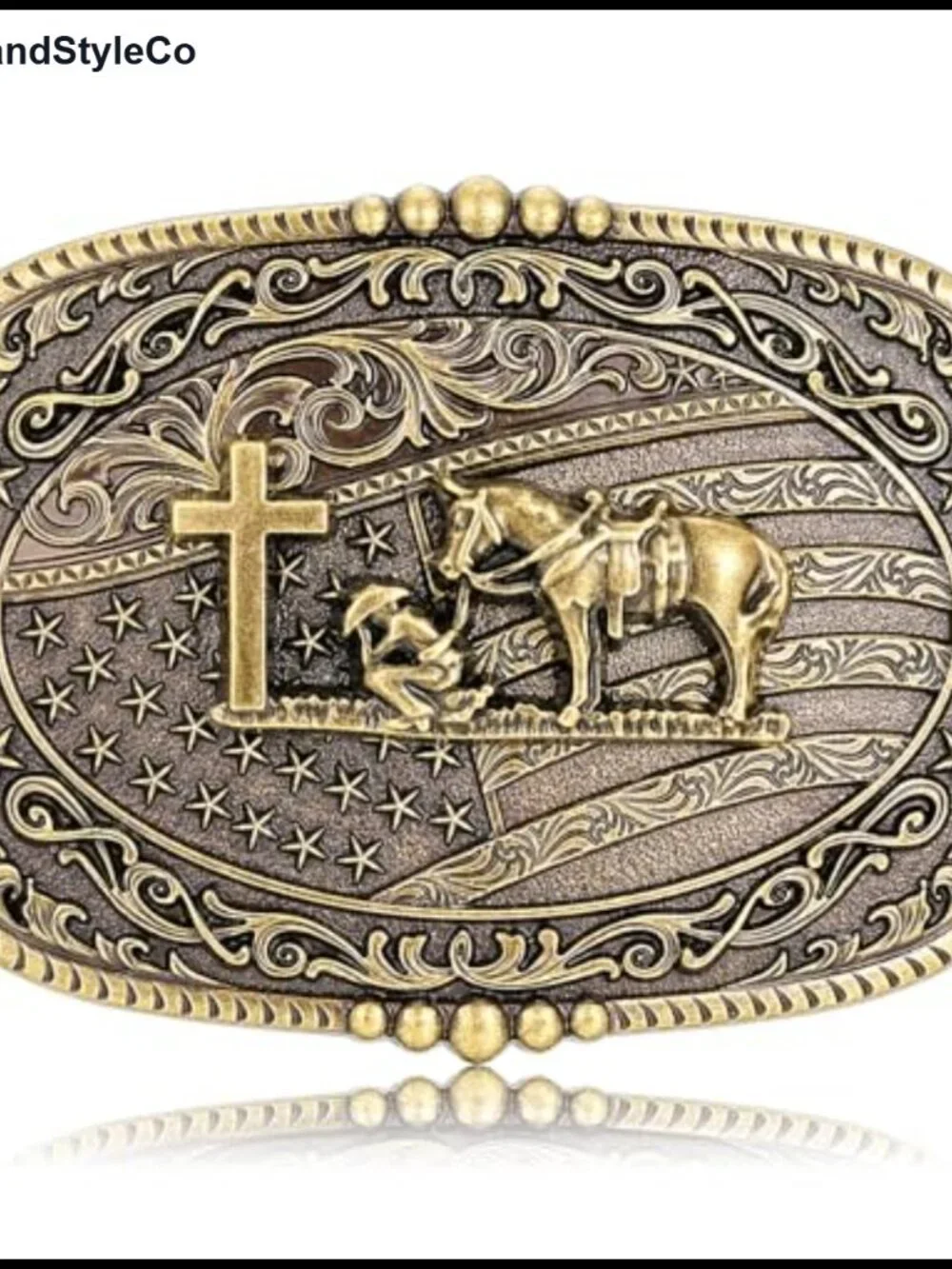 Western Cowboy Cross American Flag Belt Buckle Zinc Alloy